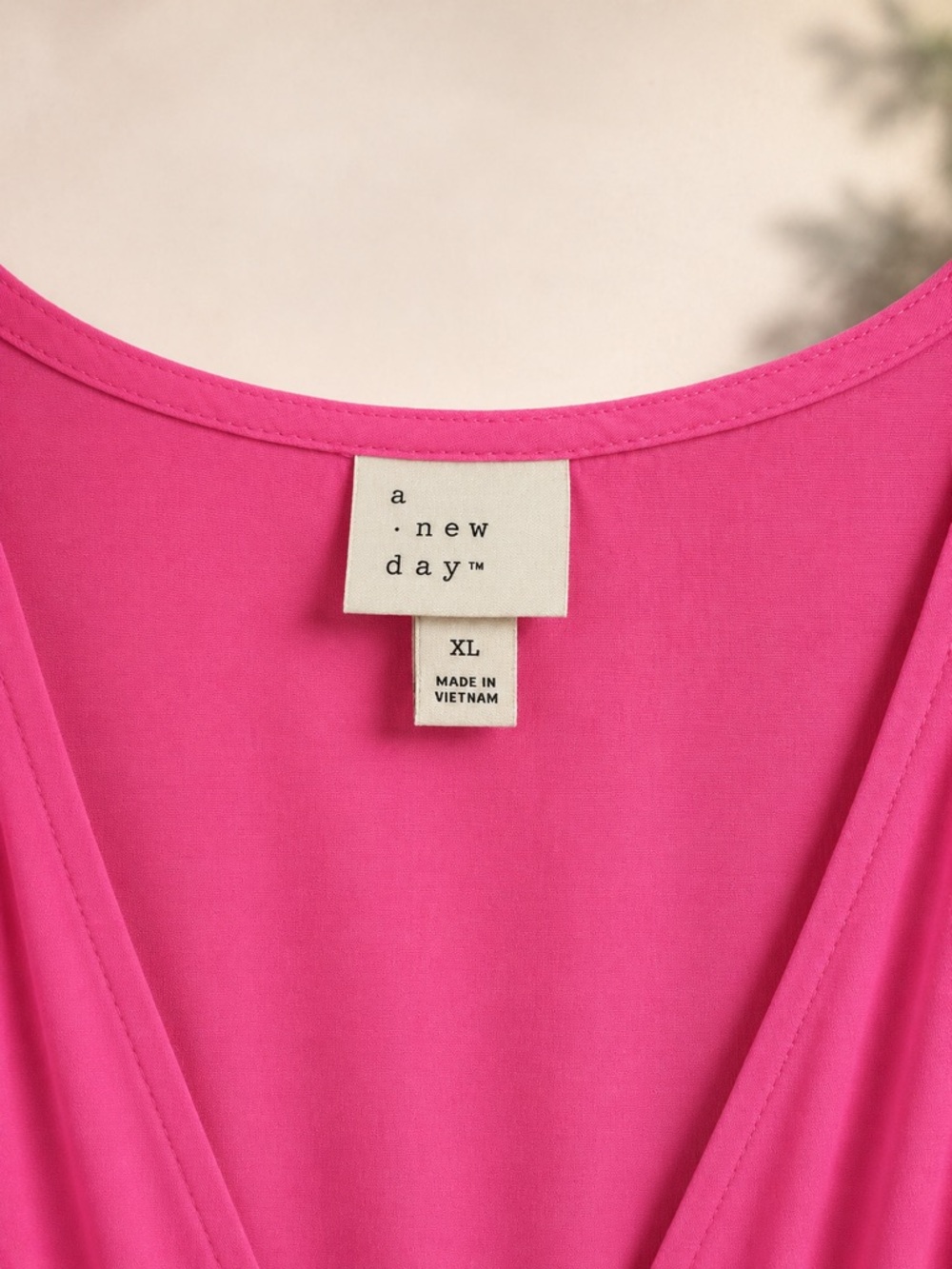 A New Day Hot Pink Maxi Dress V-Neck Puff Sleeve Empire Waist - Picture 4 of 4